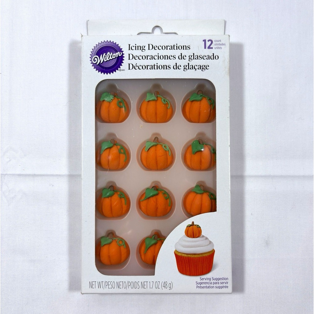 Wilton Pumpkin Icing Decorations 12 Count Orange/Green Sugar Decor 48g O-468